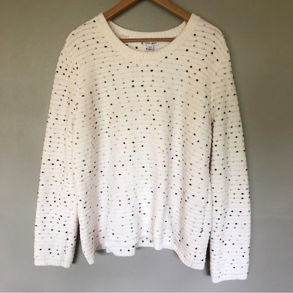 Tribal Jeans Cream Chunky Knit Sweater Mini Pom Pom Polka Dot Ivory Pullover XL - Picture 1 of 9